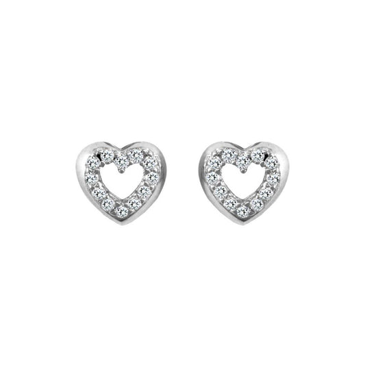 9ct White Gold  CZ Love Stud Earrings - JES330