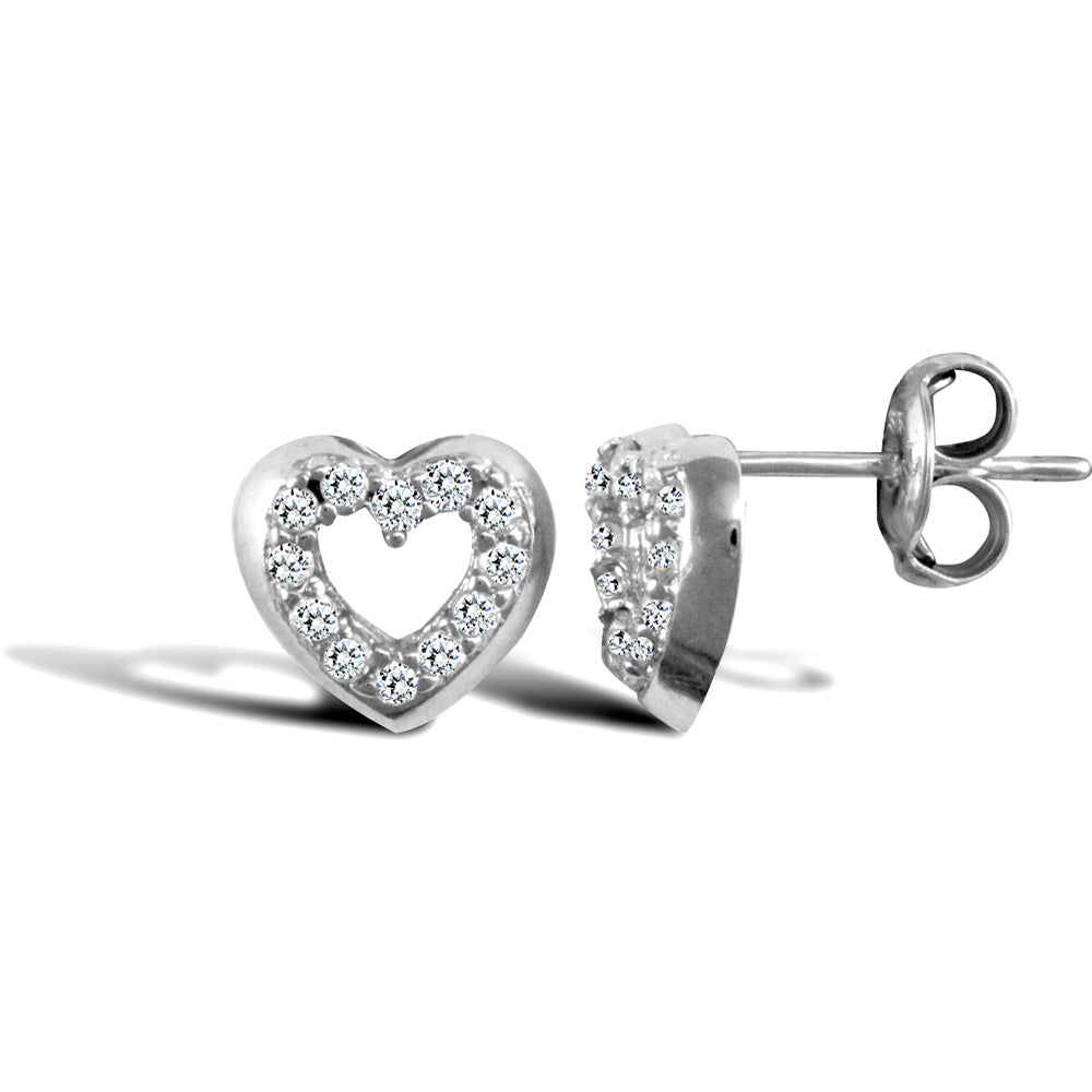 9ct White Gold  CZ Love Stud Earrings - JES330