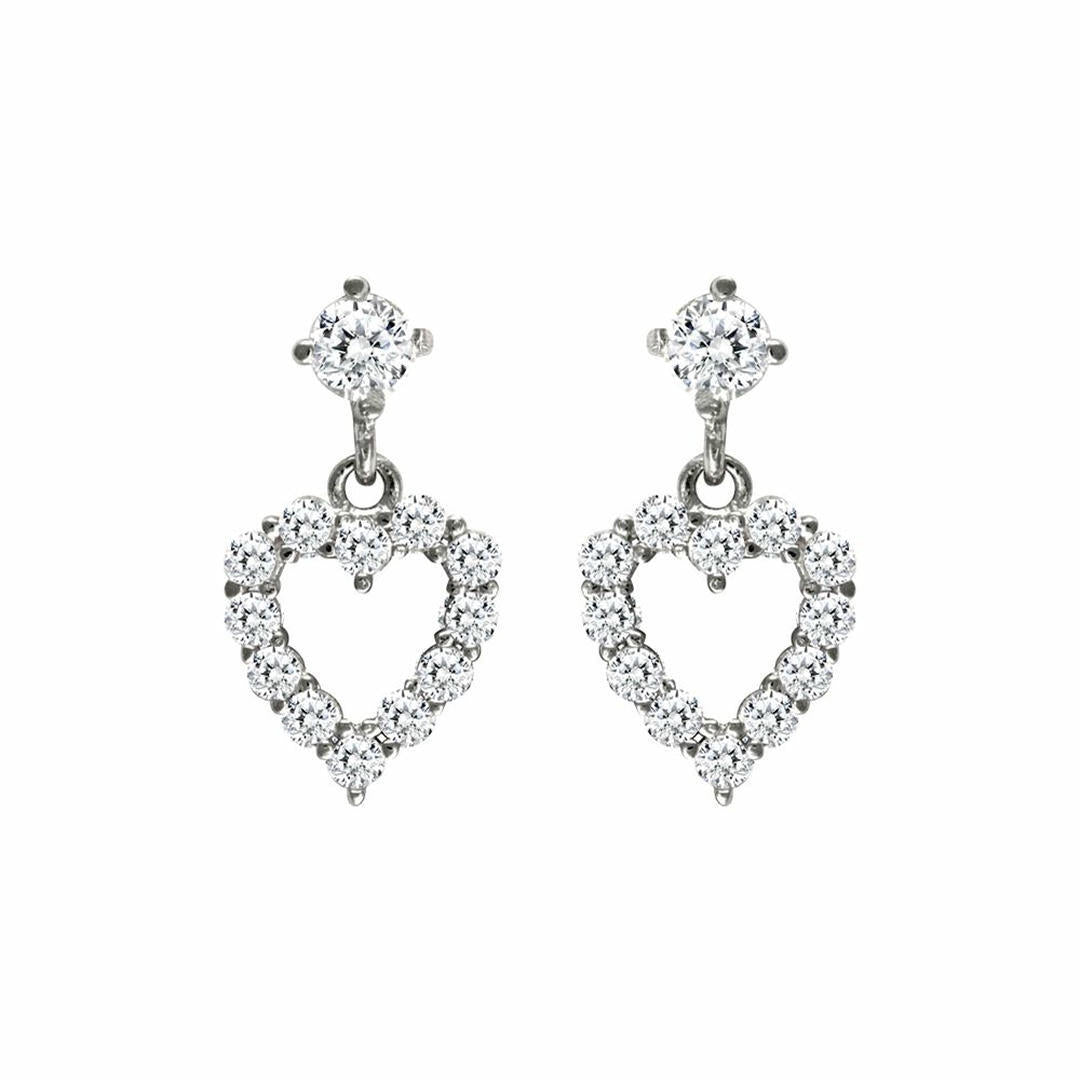 9ct White Gold  CZ Love Stud Drop Earrings - JES331