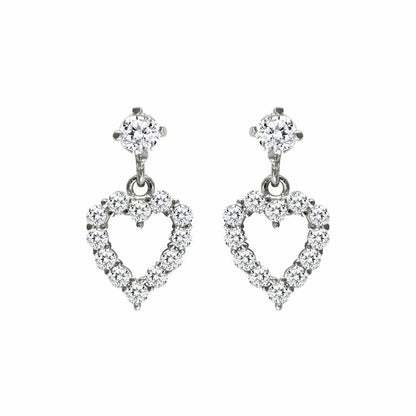 9ct White Gold  CZ Love Stud Drop Earrings - JES331