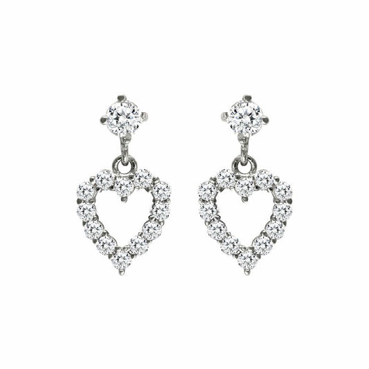 9ct White Gold  CZ Love Stud Drop Earrings - JES331