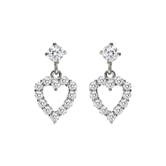 9ct White Gold  CZ Love Stud Drop Earrings - JES331