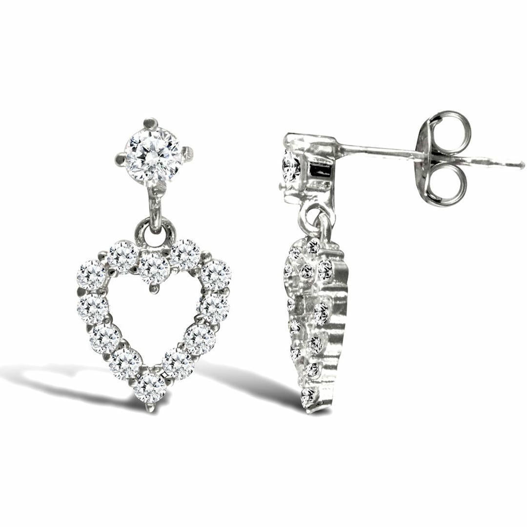 9ct White Gold  CZ Love Stud Drop Earrings - JES331