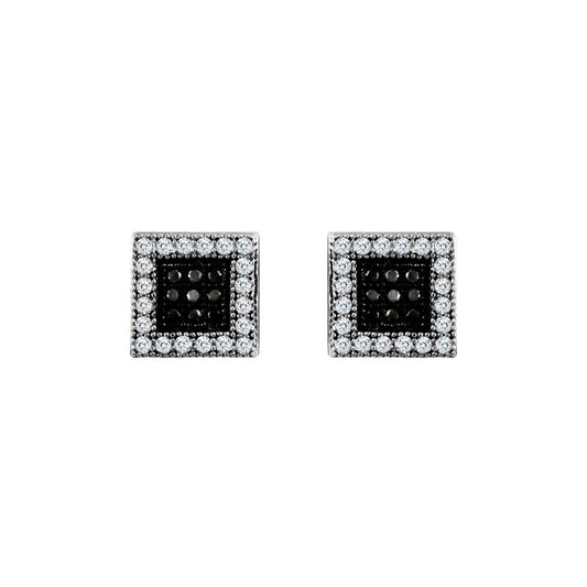 9ct White Gold Black and White CZ Square Stud Earrings - JES332