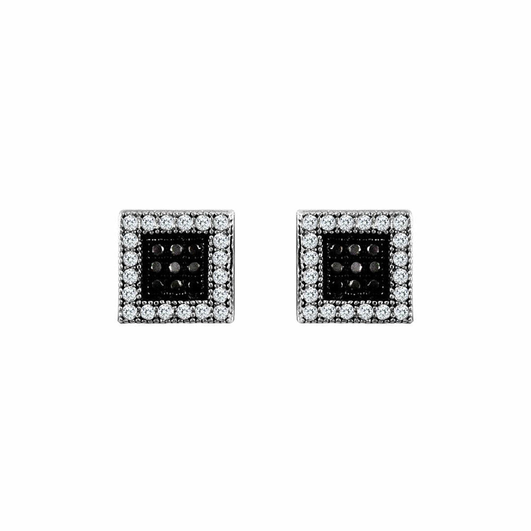 9ct White Gold  Black and White CZ Square Stud Earrings - JES332