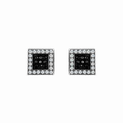 9ct White Gold  Black and White CZ Square Stud Earrings - JES332