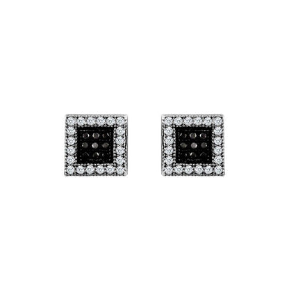 9ct White Gold  Black and White CZ Square Stud Earrings - JES332
