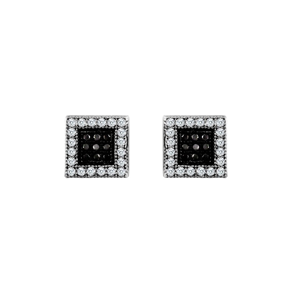 9ct White Gold  Black and White CZ Square Stud Earrings - JES332