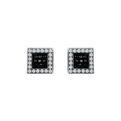 9ct White Gold  Black and White CZ Square Stud Earrings - JES332