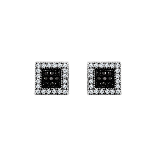 9ct White Gold  Black and White CZ Square Stud Earrings - JES332