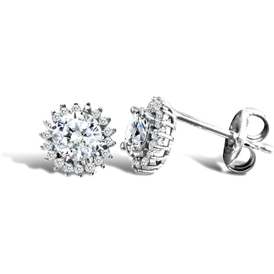 9ct White Gold  CZ Round Cluster Stud Earrings - JES334