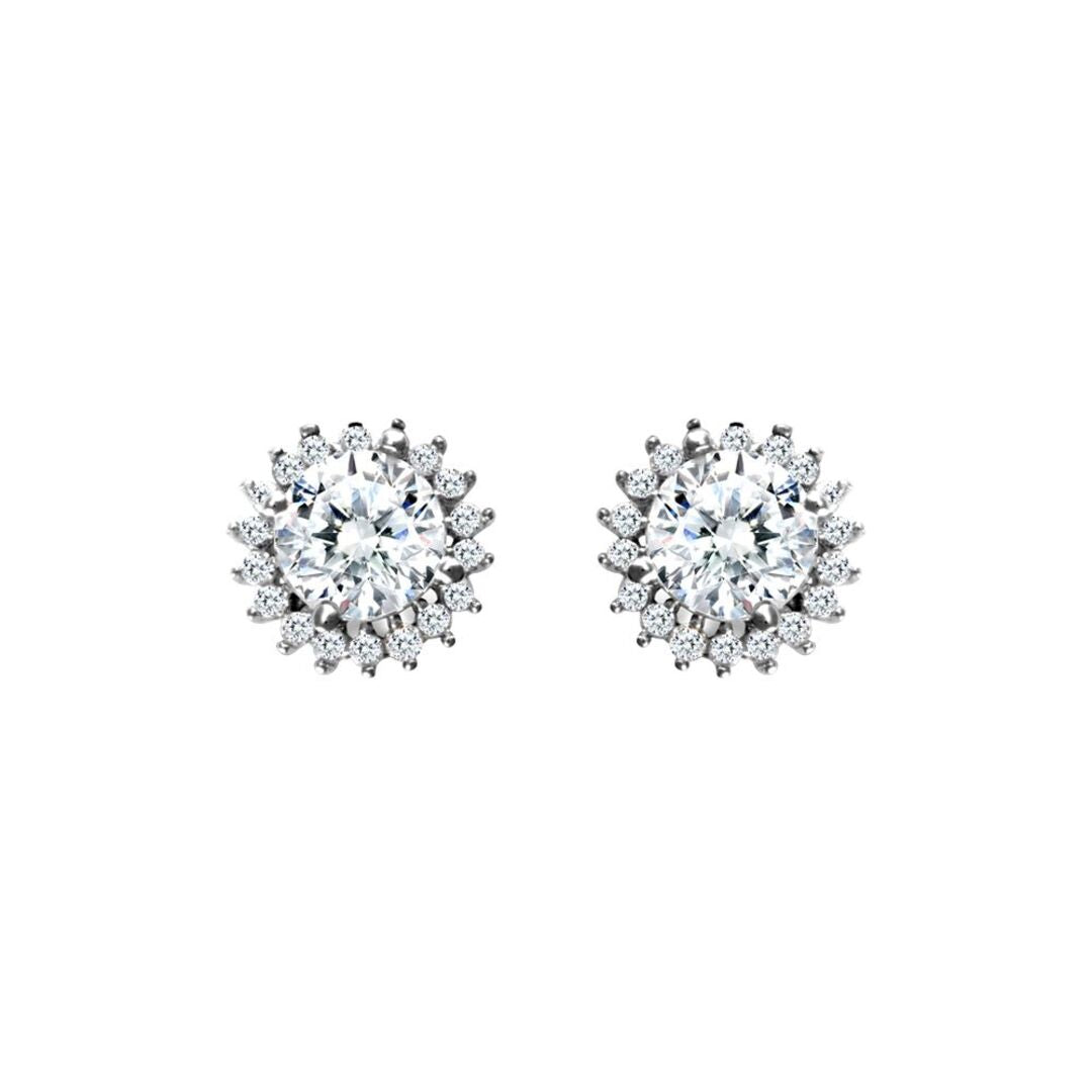 9ct White Gold  CZ Round Cluster Stud Earrings 5mm - JES334