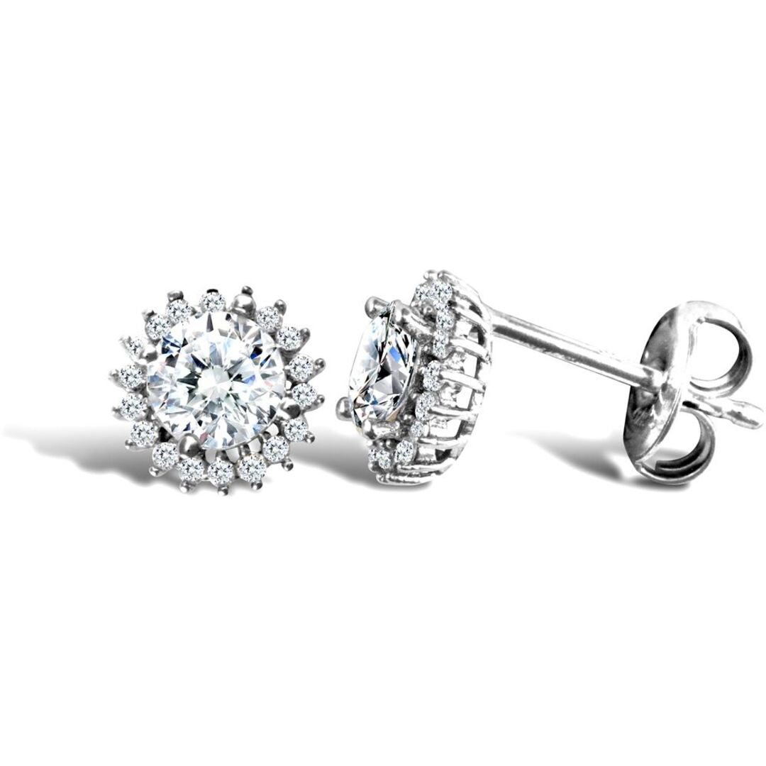 9ct White Gold  CZ Round Cluster Stud Earrings 5mm - JES334