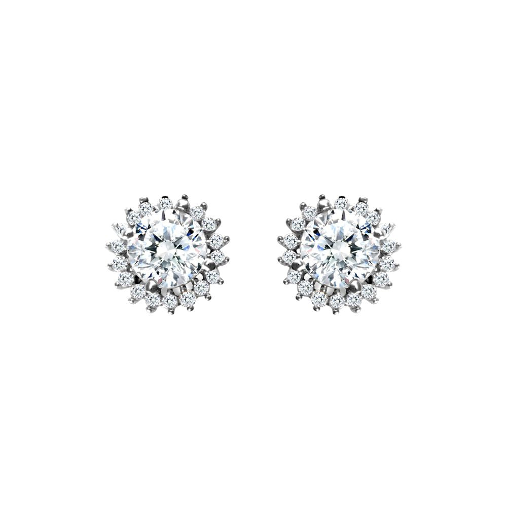 9ct White Gold  CZ Round Cluster Stud Earrings - JES334