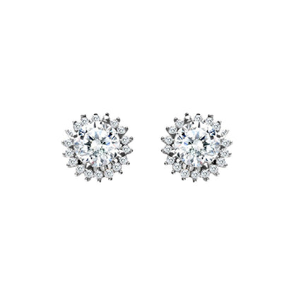 9ct White Gold  CZ Round Cluster Stud Earrings - JES334