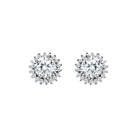 9ct White Gold  CZ Round Cluster Stud Earrings - JES334