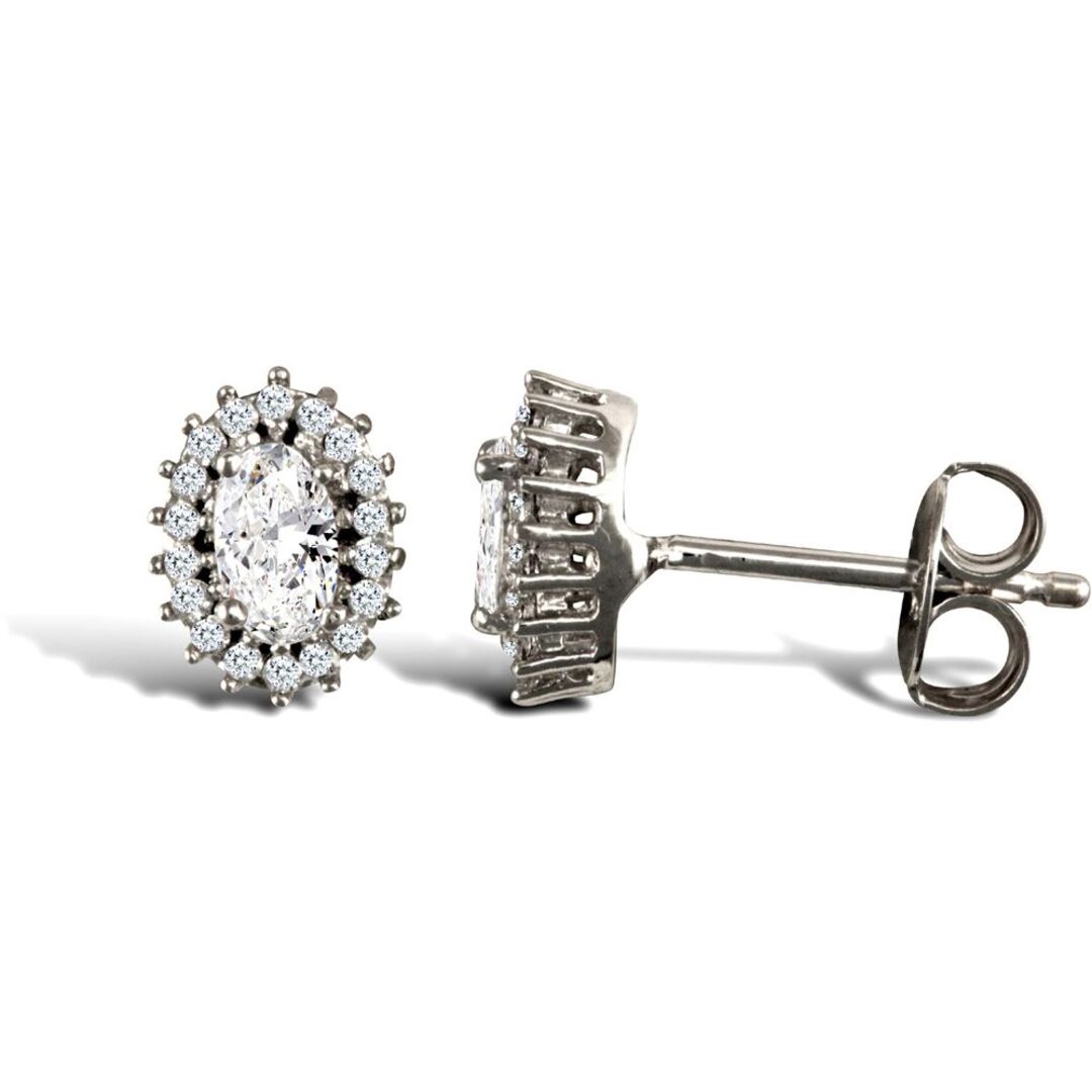 9ct White Gold  CZ Oval Cluster Stud Earrings 5.5x3.5mm - JES335