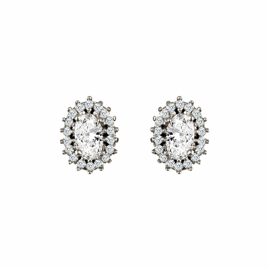 9ct White Gold  CZ Oval Cluster Stud Earrings - JES335