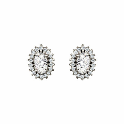 9ct White Gold  CZ Oval Cluster Stud Earrings - JES335