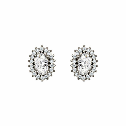 9ct White Gold  CZ Oval Cluster Stud Earrings - JES335