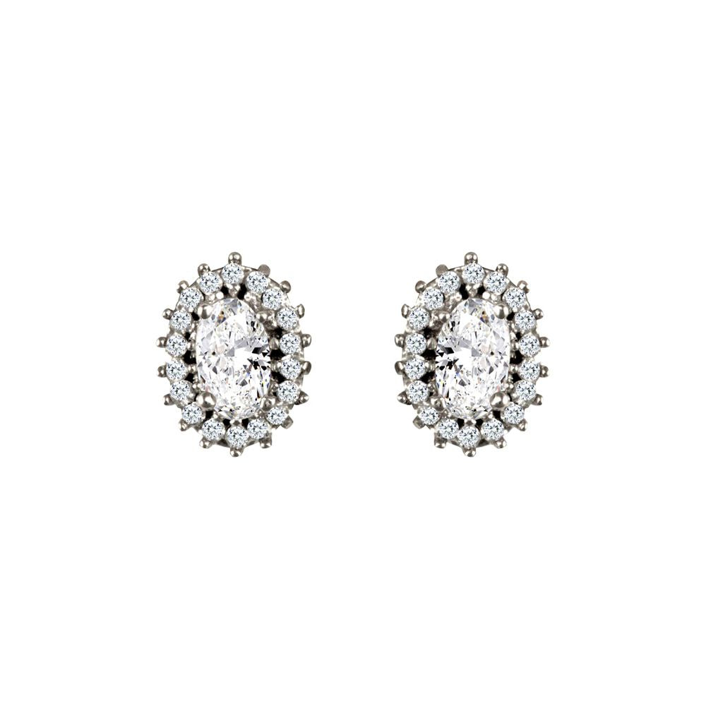 9ct White Gold  CZ Oval Cluster Stud Earrings - JES335