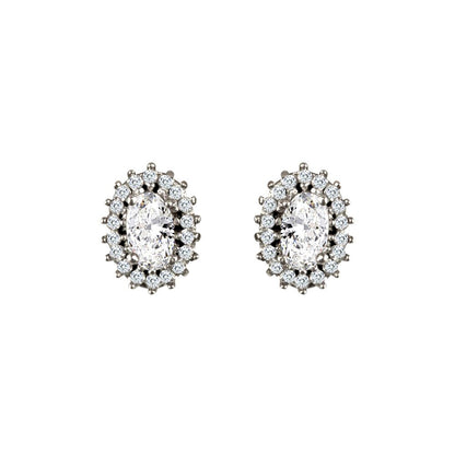 9ct White Gold  CZ Oval Cluster Stud Earrings - JES335