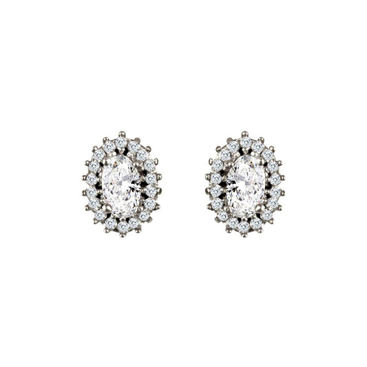 9ct White Gold  CZ Oval Cluster Stud Earrings - JES335