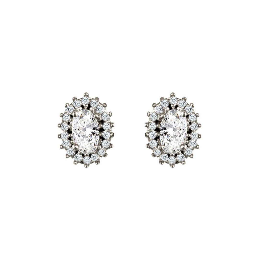 9ct White Gold  CZ Oval Cluster Stud Earrings 5.5x3.5mm - JES335
