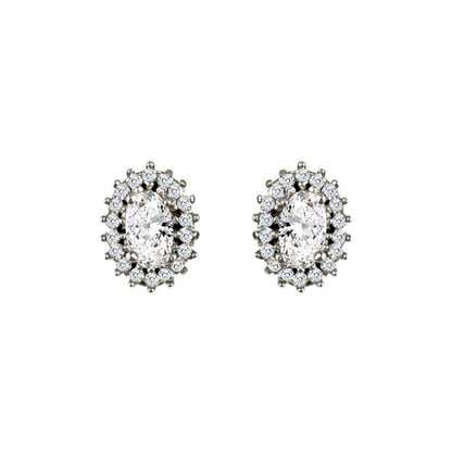 9ct White Gold  CZ Oval Cluster Stud Earrings 5.5x3.5mm - JES335