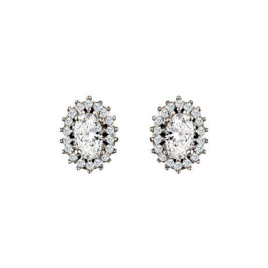 9ct White Gold  CZ Oval Cluster Stud Earrings 5.5x3.5mm - JES335