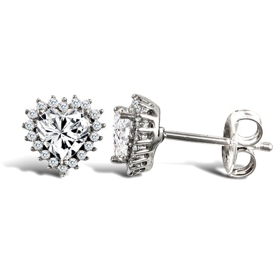 9ct White Gold  CZ Love Cluster Stud Earrings - JES336