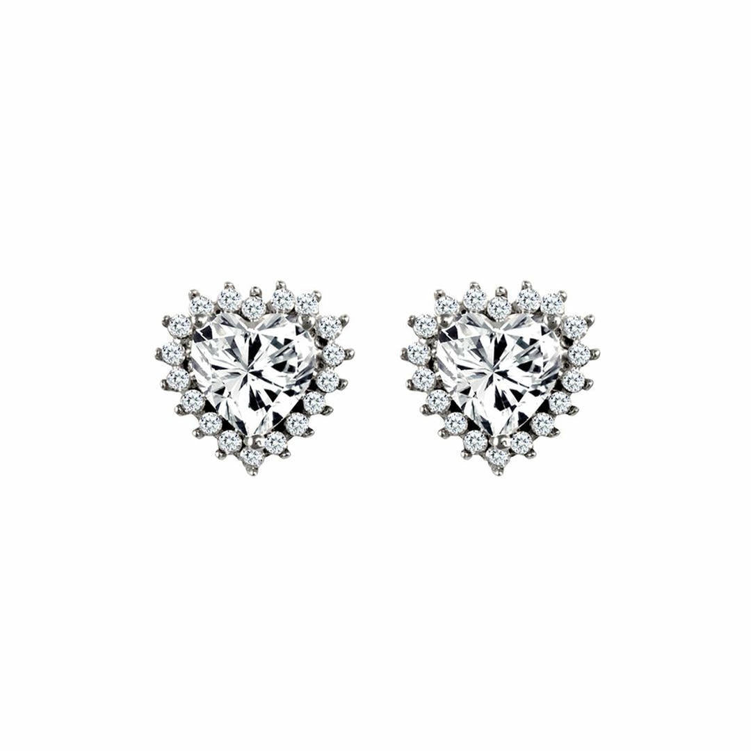 9ct White Gold  CZ Love Cluster Stud Earrings - JES336