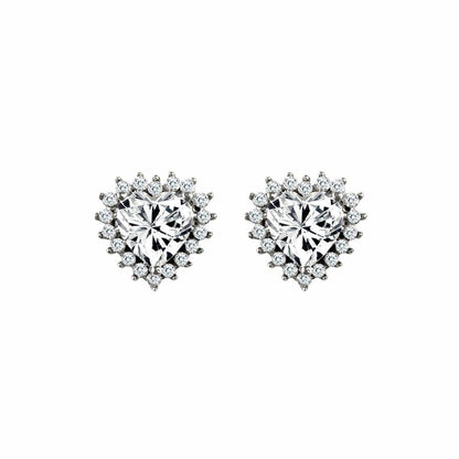 9ct White Gold  CZ Love Cluster Stud Earrings - JES336