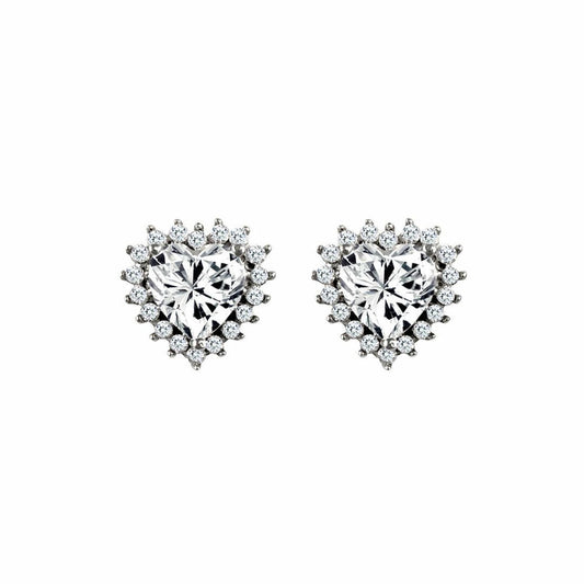 9ct White Gold  CZ Love Cluster Stud Earrings - JES336