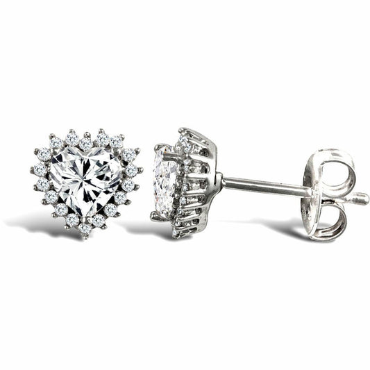 9ct White Gold  CZ Love Cluster Stud Earrings - JES336