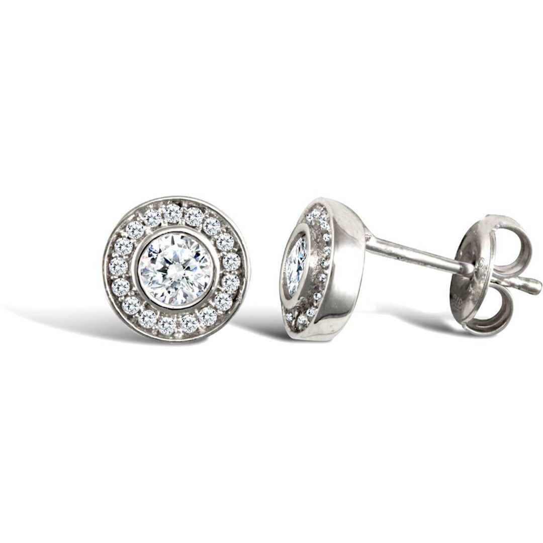 9ct White Gold  CZ Round Halo Stud Earrings 4mm - JES337
