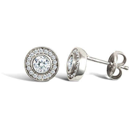9ct White Gold  CZ Round Halo Stud Earrings 4mm - JES337