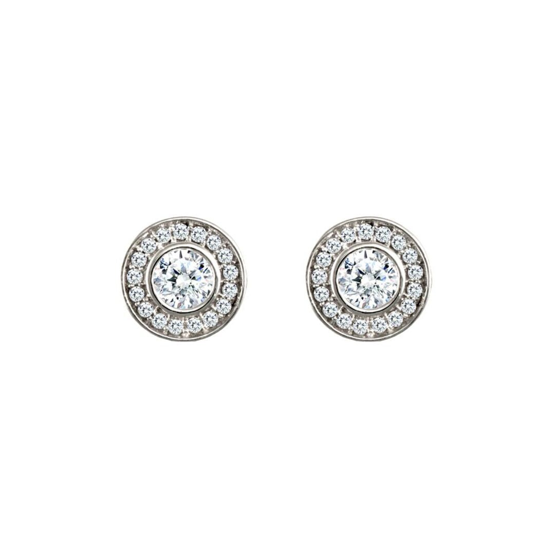 9ct White Gold  CZ Round Halo Stud Earrings 4mm - JES337