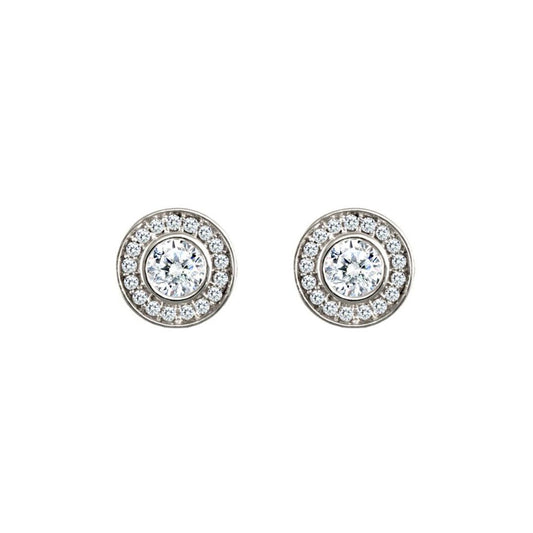 9ct White Gold  CZ Round Halo Stud Earrings 4mm - JES337