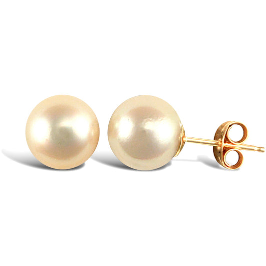 9ct Gold  Akoya Pearl Full Moon Stud Earrings 8-8.5mm - JES338