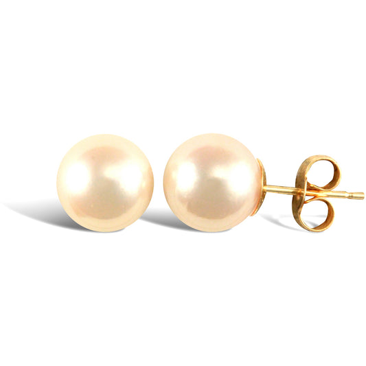 9ct Gold  Akoya Pearl Full Moon Stud Earrings 8.5-9mm - JES339