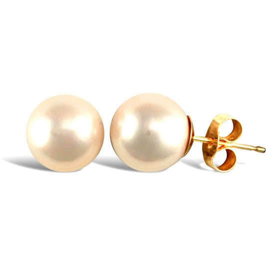 9ct Gold  Akoya Pearl Full Moon Stud Earrings 9-9.5mm - JES340