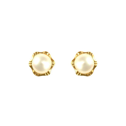 9ct Gold  Akoya Pearl Flower Stud Earrings 5.5-6mm - JES342