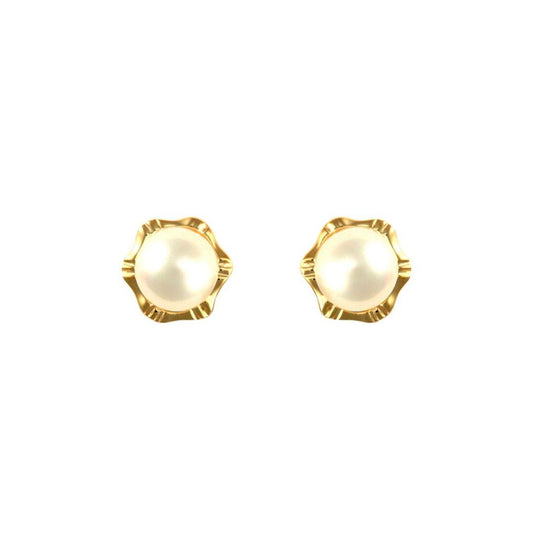 9ct Gold  Akoya Pearl Flower Stud Earrings 5.5-6mm - JES342