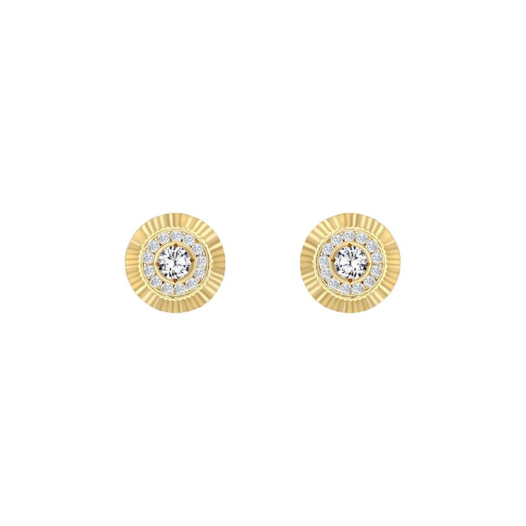 9ct Gold  CZ Fluted Bezel Sunburst Stud Earrings, 8mm - JES347