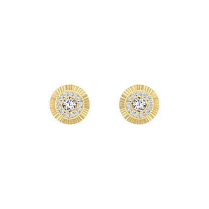9ct Gold  CZ Fluted Bezel Sunburst Stud Earrings, 8mm - JES347
