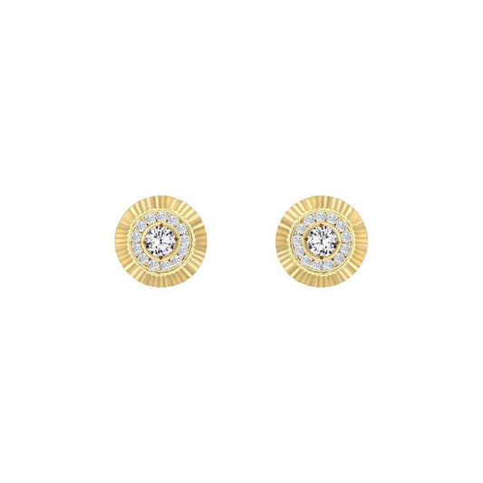 9ct Gold  CZ Fluted Bezel Sunburst Stud Earrings, 8mm - JES347