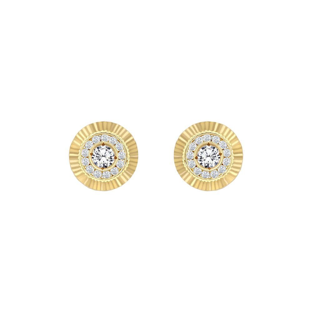 9ct Gold  CZ Fluted Bezel Sunburst Stud Earrings, 10mm - JES348