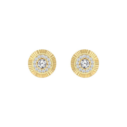 9ct Gold  CZ Fluted Bezel Sunburst Stud Earrings, 10mm - JES348