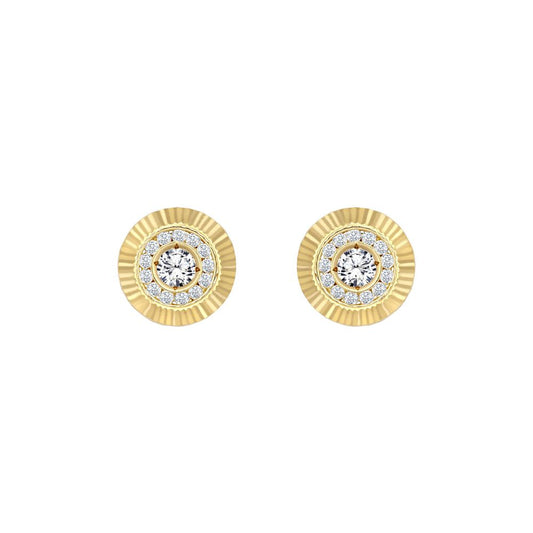 9ct Gold  CZ Fluted Bezel Sunburst Stud Earrings, 10mm - JES348